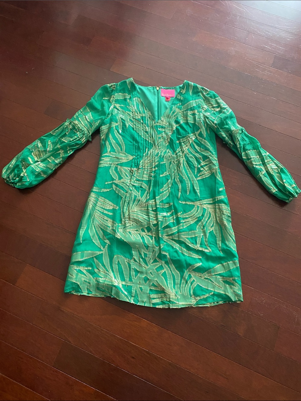 Lilly Pulitzer Green, Gold-Accent Dress. Size 4. NWT. Zipper back.